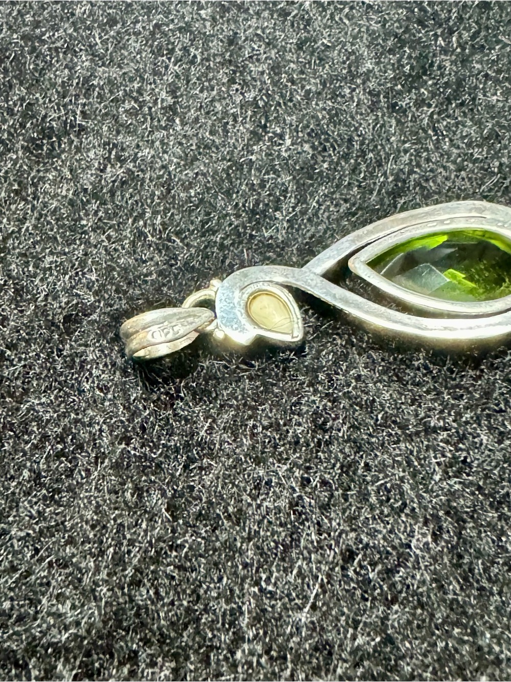 925 Sterling Silver Peridot Teardrop Pendant with Pearl Accent - Picture 6 of 9